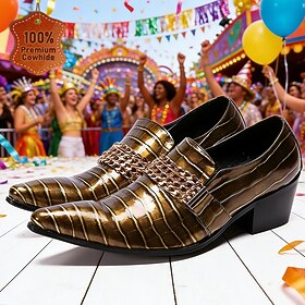 Mocassins pour hommes en cuir de vachette pleine fleur doré à imprimé crocodile – chaussures de luxe en cuir de vachette de première qualité, au design élégant