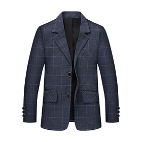 Kids Boys' Blazer Outerwear Plaid Long Sleeve Pocket Buttons Coat Party Fashion Streetwear Cool Blue Black Gray Spring Fall 4-12 Years