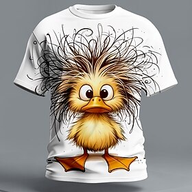 Mens Funny Messy Hair Duck T Shirt Big Eyes Cute Duckling Graphic Tees Scribble Feathers Print Short Sleeve Summer Casual Tops Clothing Apparel S M L XL XXL XX
