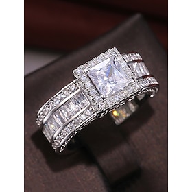 Women's Cubic Zirconia Engagement Ring, Copper Band with Princess-Cut Zircon Stone, Luxury Vintage Bridal Style, for Brides, Wedding Ceremonies  Elegant Evenin