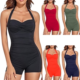Per donna Costume da bagno Costumi interi arricciati Costumi da bagno Tinta unita All'americana Elastico Senza Maniche Costume da Bagno Surf Spiaggia 