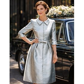Sheath Column Knee Length Party Dress Cocktail Dress Wedding Guest Dress Mother of the Bride Dress 3/4 Length Sleeve Shirt Collar Elegant Minimalist Wedding Gu