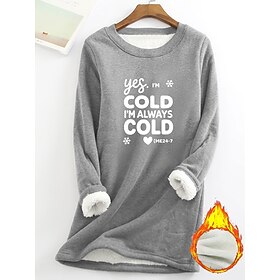 Women's Pullover Fleece Lined Sweatshirt Pajamas Yes Im Cold Graphic Letter Warm Casual Fuzzy Print Casual Comfrt Hoodie Long Sleeve Micro-elastic Fall Winter