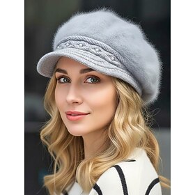 Women's Faux Fur Polyester Cap, Pearl Embellished, Available in Multiple Colors, Perfect for Winter Fashion