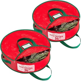 2 Pack Christmas Wreath Storage Bag Durable, Tarp Material, Zipper, Sturdy Carry Handle, Dust, Pest Protection - Ideal Home, Garage Organization for Holiday Wr