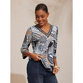 Abstract Paisley Pattern High Stretch Knit Top: retailer-supplied image