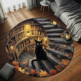 3D Optical Illusion Area Rug Visual Trap Floor Mat Non Slip Black Cat Staircase Design for Bedroom Living Room Entryway Indoor Outdoor Diatomaceous Earth Quick