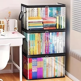 2/3/4pcs Heavy-Duty Transparent Storage Boxes with Flip-Top Lid - Large Rectangular Organizer Bins, Space-Saving Stackable Design for Books, Clothes, Office, H