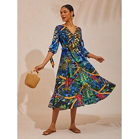 Jungle Wild Party Cotton Peacock Maxi Dress: retailer-supplied image