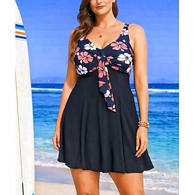Women's Swim Dress 2 Pieces Swimsuits Floral Ultra Light (UL) Tummy Control Elastic Sleeveless Swimwear Surfing Snorkeling Summer