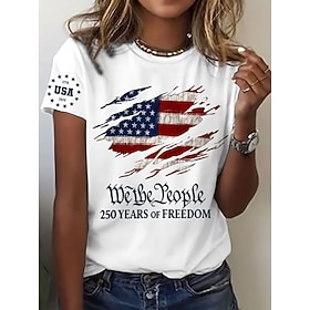 Women's 250th Anniversary Patriotic T Shirt Graphic Flag Letter Vintage Fashion Stylish Short Sleeve Crew Neck Daily Weekend Print Blue Black White Red Summer