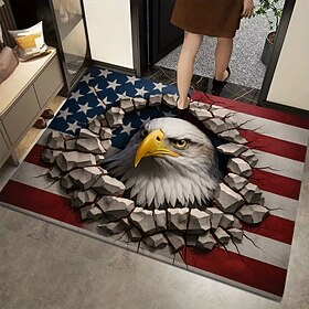 U.S. 250th Anniversary Doormat 3D Optical Illusion Bald Eagle Bursting Through 2D Flat Print Patriotic Welcome Rugs for Semiquincentennial Celebration 4th of J