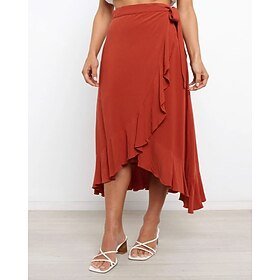 Women's Elegant Fashion Casual Midi Mid Rise Skirts Plain Ruched Irregular Hem Micro-elastic Daily Street Blue Black Pink Army Green Summer