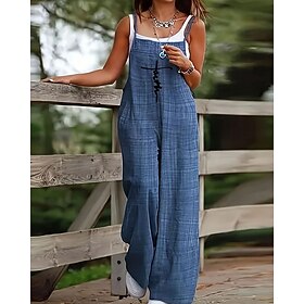 Per donna Tuta Attivo Grafico Senza Maniche Gamba larga Collo a U Tasca Quotidiano Vacanza Vestibilità regolare Blu Estate