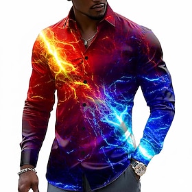 Men's Optical Illusion Lightning Shirt Button Up Shirt Casual Dress Shirt Long …