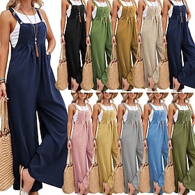 Per donna Normale Tuta Attivo Tinta unica Senza Maniche Gamba larga Collo quadrato Tasca Quotidiano Vacanza Vestibilità comoda Nero Rosa Verde militare Estate