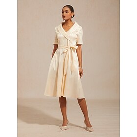 Mujer Vestido Midi Vestido tubo Elegante Diario Invitado a la boda Fiesta de Cóctel corbata frontal Bolsillo Ajuste regular Color sólido Manga Corta Escote en