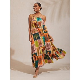 Vacation Beach Element Loose fit Chiffon Cami Dress