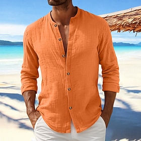 Per uomo Camicia Camicia di lino Camicia Estiva Abbigliamento da spiaggia Camicia con Bottoni Semplice Casuale Quotidiano Nero Arancione Grigio Manica Lunga Co