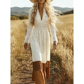 Per donna Abito Lungo Maxi Abito Abito Bianco Abito in Pizzo Tubino Elegante Vintage Moda Quotidiano All'aperto Vacanza Vestibilità regolare Blocco di colori M