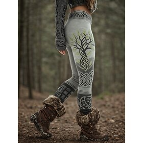 Women's Viking Leggings Vacation Vintage Ethnic Style Full Length High Waist Graphic Abstract 3D Print Quick Dry Breathability Soft Stretchy Daily Home Outdoor