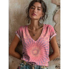 Women's T Shirt Print Floral Graphic Abstract Vintage Stylish Classic Short Sleeve V Neck Long Tops Daily Blue Light Beige Pink Purple Summer Spring