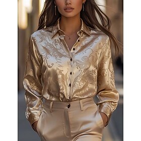 Women's Satin Shirt Satin Top Buttons Print Floral Graphic Elegant Stylish Basic Long Sleeve Shirt Collar Regular Tops Daily Work Blue Red Purple Beige Spring