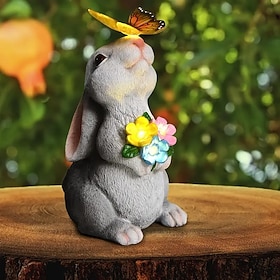 Outdoor Solar Cat Bunny Decorative Lights, Waterproof Resin Figurine Lamps, Garden, Yard, Pathway Lighting, Easter Holiday Decor, Landscape Accent Lights for