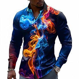 Men's Optical Illusion Smoke Dazzle color Shirt Button Up Shirt Casual Dress Shirt Long Sleeve Fashion Casual Streetwear Vacation Spring Fall Turndown 3D Print