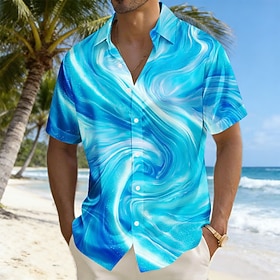 Per uomo Astratto Marmo Vortice Camicia Camicia in raso Camicia elegante Manica Corta Moda Casual Quotidiano Vacanza Estate Primavera Collo ripiegato Stampa 3D