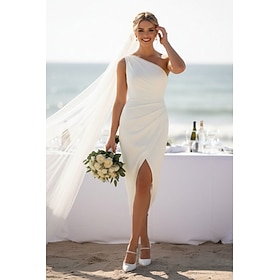 Tubino Colonna Lunghezza alla caviglia Abito Bianco Vestito da Festa Abiti da sposa Abito da sposa Elegante Piccoli Abiti Bianchi Senza Maniche Monospalla Matr