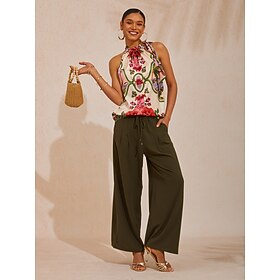 Hawaii Palm Silky Satin Floral Top: retailer-supplied image