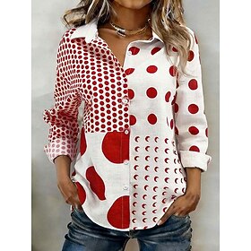 Women's Shirt Buttons Print Graphic Geometric Elegant Vintage Tropical Long Sleeve Shirt Collar Regular Tops Daily Work Black Red Purple Green Gray Summer Spri