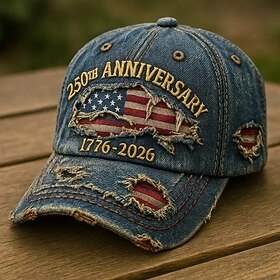 United States 250th Anniversary Distressed Denim Baseball Cap American Flag, Vintage USA Hat 1776-2026, Patriotic Independence Day Cap, Vintage American Flag H