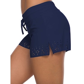 Women's Swimwear Stretchy Boxer Shorts Swimsuit High Waist Vacation Beach Wear Solid Color Sleeveless Bathing Suits