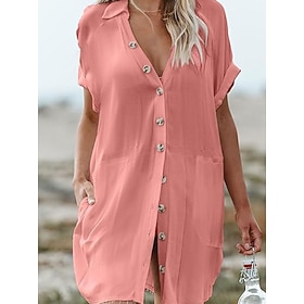 Women's Mini Dress White Dress Beach Dress Black Dress Shirt Dress Elegant Fashion Classic Daily Outdoor Beach Loose Fit Plain Short Sleeve V Neck Black White