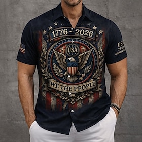 Men's U.S. 250th Anniversary Eagle We The People Shirt Button Up Shirt Short Sleeve Patriotic Outdoor Holiday Summer Spring Turndown 3D Print Collared Shirts B