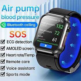 New AMOLED Bluetooth Smartwatch with Pump for Blood Pressure, Call, ECG, Temperature, Heart Rate, and Blood Oxygen Monitoring