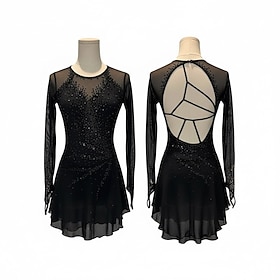Figure Skating Fleece Jacket Figure Skating Dress Women's Ice Skating Dress Black Patchwork Thumbhole Stretchy Training Competition Skating Wear Classic Crysta