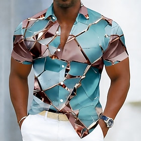 Per uomo Geometrico Vetro Rotto Camicia Camicia in raso Camicia elegante Manica Corta Moda Casual Quotidiano Vacanza Estate Primavera Collo ripiegato Camicie c