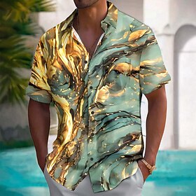 Men's Marble Abstract Liquid Art Color-blocking Shirt Summer Shirt Button Up Shirt Short Sleeve Fashion Casual Outdoor Vacation Dailywear Summer Spring Turndow