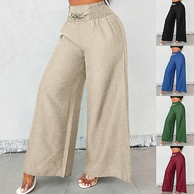 Per donna Gamba larga Vintage Moda Casual Lunghezza intera Vita Alta Tinta unica Semplice Inelastico Quotidiano Abbigliamento casual alla moda Ferie Blu Rosso