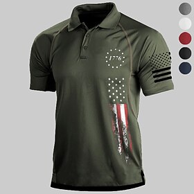 Men's Polo Shirt T shirt 1776 Independence Day American Flag Print Patriotic Military Tactical Shirt Tee shirt Short Sleeve Shirt Top Outdoor Breathable Quick