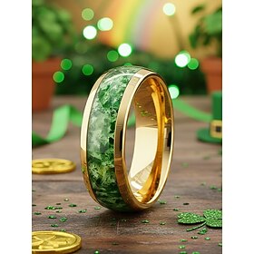 Men's Stainless Steel Green Inlay Band Ring, Celtic Inspired, Multicolor Finish, Durable Comfort Fit, Ideal for St. Patrick's Day Celebration  Everyday Wear