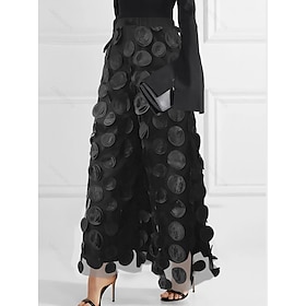 Women's Wide Leg Chinos Streetwear Casual Full Length Medium Waist Polka Dot Mesh Elastic Waistband Comfy Inelastic Daily Outdoor Street Black Summer Spring Lo