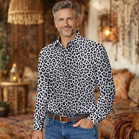 Retro Vintage 1970s Shirt Aloha Shirt Plus Size Long Sleeves Hippie Leopard Fancy Dress Men's Masquerade Music Festival Party Daily Wear Adults' Shirt