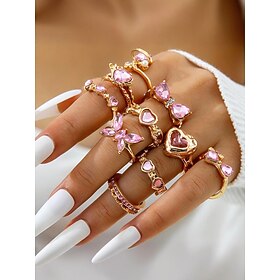 Women's Alloy Heart and Butterfly Rings Set, Gold and Silver, Multiple Pieces, Perfect for Valentine's Day Gifts or Everyday Wear