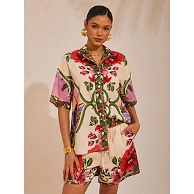 Hawaii Palm Airy Linen Look Floral Shirt: retailer-supplied image