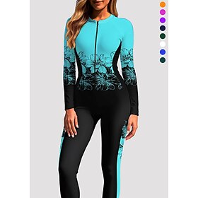 Women's Regular Rash Guard Full Body Rash Guard One Piece Surfing Suit Floral Tropical Color-blocking Zip Up with Built in Bra Front Zip UV Sun Protection Ful