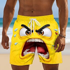 Per uomo Illusione ottica Fantasia Cartone 3D Faccia arrabbiata Costumi da bagno Pantaloncini da mare Pantaloncini da Surf Misura del girovita medio H